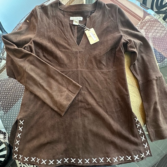Stetson Chocolate Brown Supple Suede Leather Tunic W/Western Style Stitching L - Picture 5 of 16